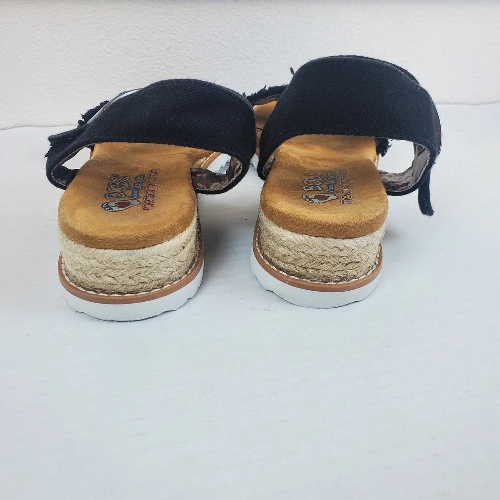 Skechers BOBS Desert Kiss Secret Picnic Black Frayed Espadrille Sandals 113541